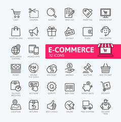 E-commerce, online shopping and delivery elements - minimal thin line web icon set. Outline icons collection. Simple vector illustration.