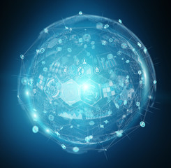 Holograms datas digital sphere 3D rendering