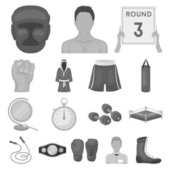 Boxing extreme sports monochrome icons in set collection for design. Boxer and attributes vector symbol stock web illustration. - obrazy, fototapety, plakaty