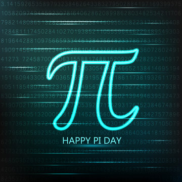 International Pi Day!  Mathematical constant number.  Neon logo.Vector illustration.