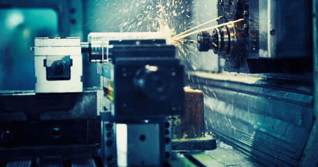 machine tool in metal factory with drilling cnc machines