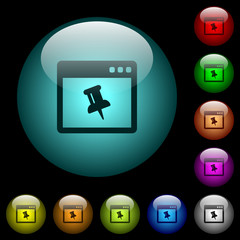 Application pin icons in color illuminated glass buttons