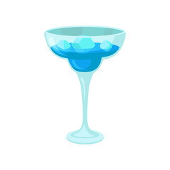 Blue cocktail in glass cartoon vector Illustration
