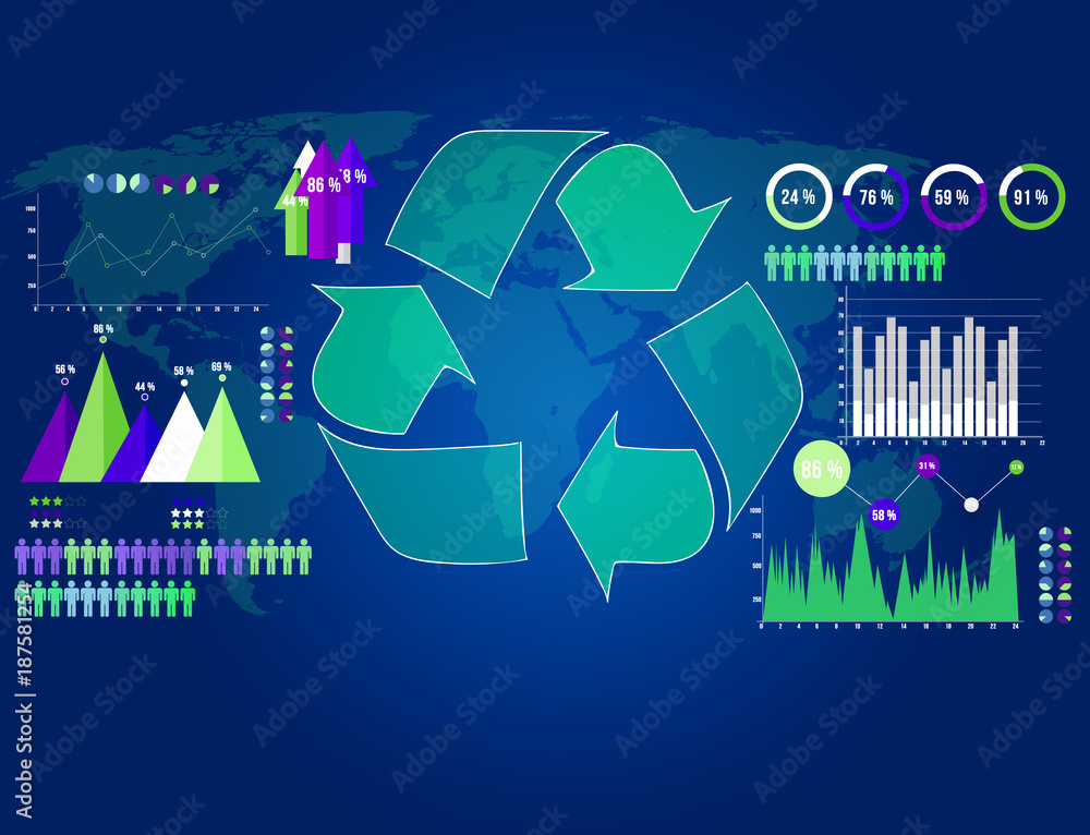 Poster technology ecologic interface with business chart graph and stats - ecology concept