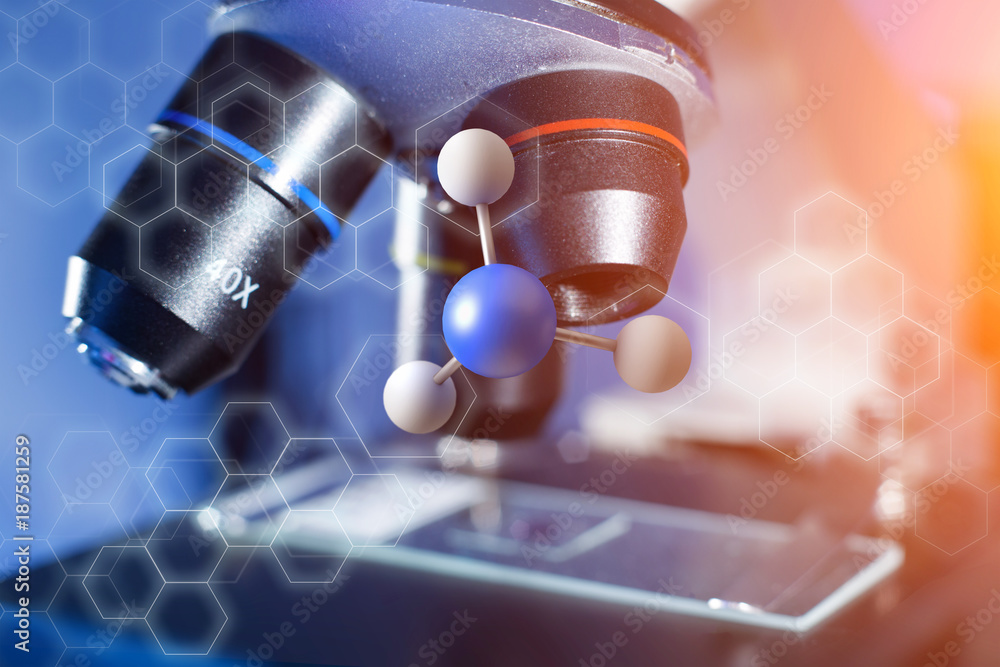 Poster 3d rendering molecule on a displayed on a medical interface