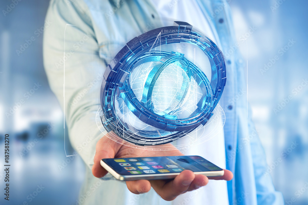 Poster hologram made of wheel with a futuristic data interface - 3d rendering