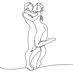 loving couple kissing continuous line drawing