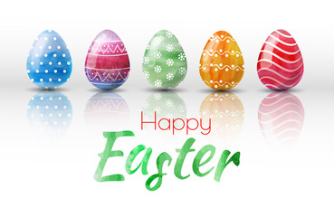 Happy Easter. A congratulatory easter background with multi-colored eggs.
