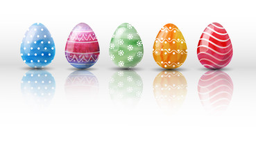 Happy Easter. A congratulatory easter background with multi-colored eggs. A background with copy space.
