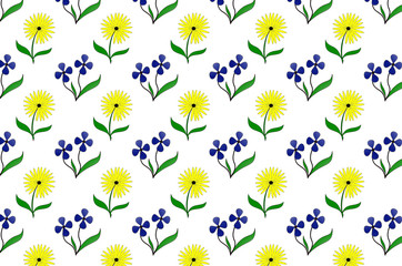 бесшовная иллюстрация с рисунком разноцветных цветов на белом фоне      
