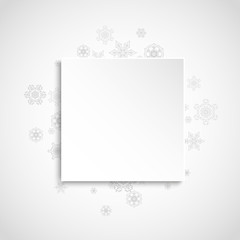 Fototapeta na wymiar Silver snowflakes frame on white paper background. Christmas and New Year frame for gift certificate, ads, banners, flyers. Falling snow with glitter silver snowflakes for party invite