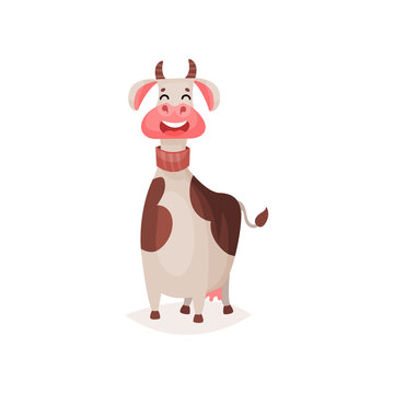 Cute funny spotted milk cow cartoon vector Illustration