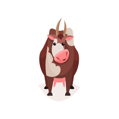Cute funny brown spotted milk cow cartoon vector Illustration