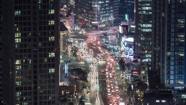 Time lapse shot of city traffic. Seoul, South Korea. 4K, UHD