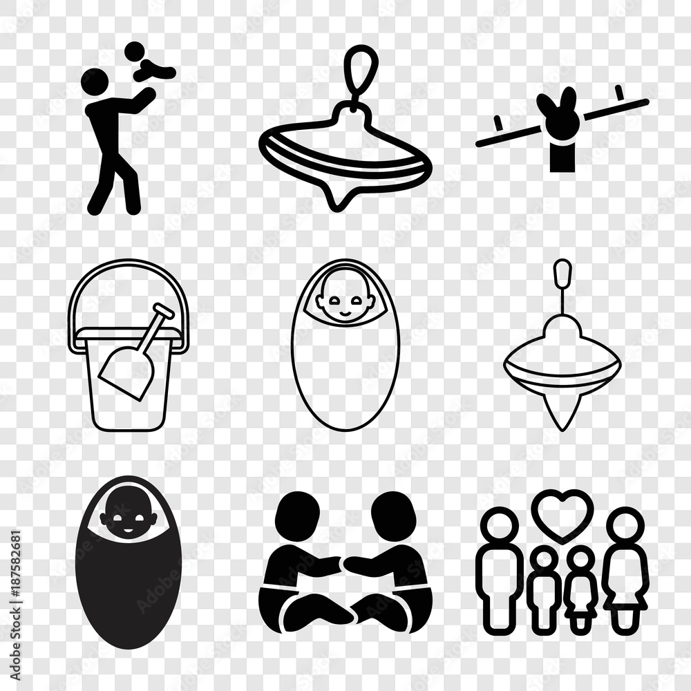 Poster set of 9 child filled and outline icons