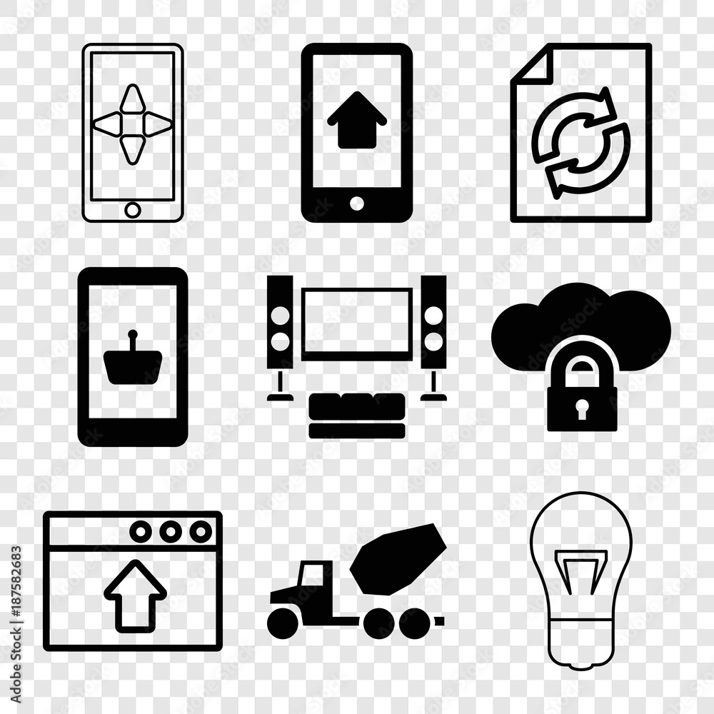 Poster set of 9 technology filled and outline icons