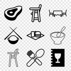 Set of 9 lunch filled and outline icons