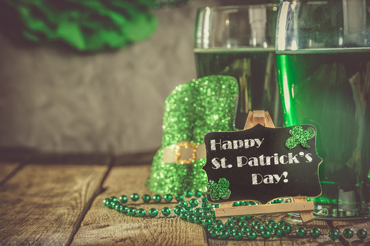 St. Patricks Day Concept - Green Beer And Symbols