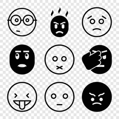 Set of 9 emoticon filled and outline icons