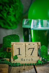 St. Patricks day concept - green beer and symbols