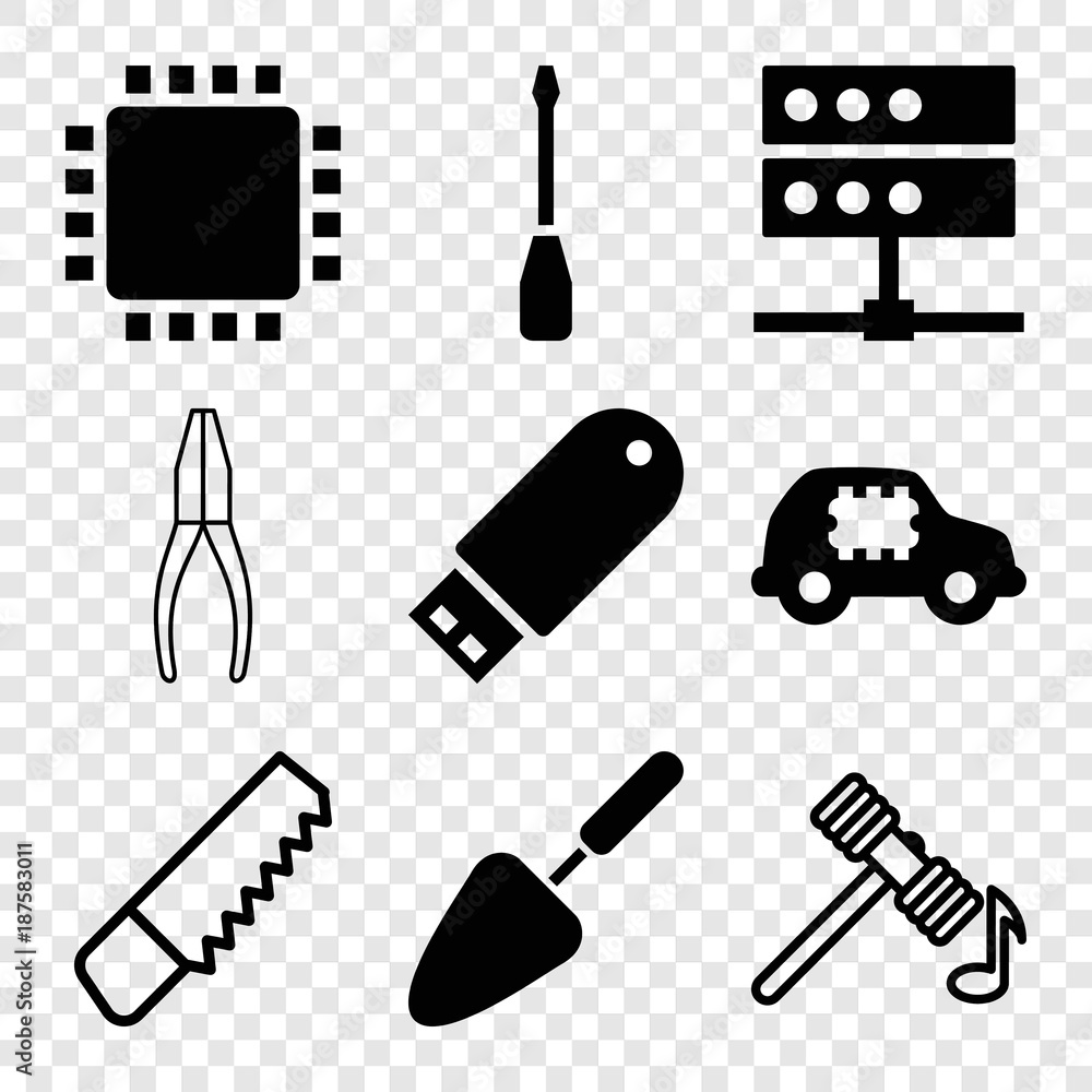 Poster set of 9 hardware filled and outline icons