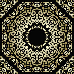Seamless pattern oriental ornament. Black and golden textile print. Islamic vector design. Floral tiles.