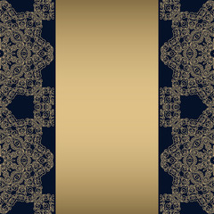 Illustration background with gold ornaments and strip for text. Pattern for invitation or greeting card