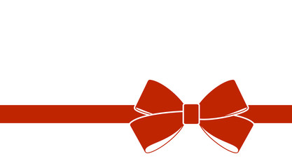 Red bow with horizontal gold ribbons isolated on white. Vector red gift bow with  ribbon for page decor. New year holiday decorations