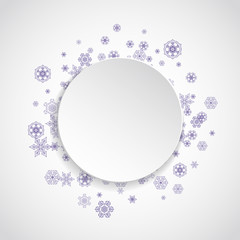 Snow frame for xmas sale with ultraviolet snowflakes.  Winter border for flyer, gift card, invitation, business offer and ad. Christmas white background. Paper banner and snow frame. Snowy backdrop