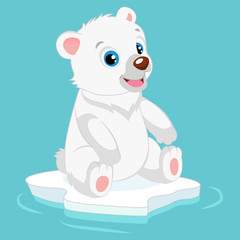 Cute Happy Little Polar Bear Vector Illustration. Smiling Polar Teddy Bear Waving Hand. Cartoon Vector Character.