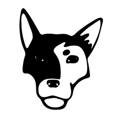 The head of dog. Hand drawn vector on white background. Isolated image for logo or mascot.