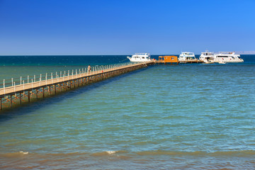 Wooden pier at the Red Sea in Hurghada, Egypt