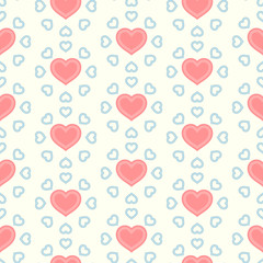 Vector illustration with pink hearts. Seamless pattern for Valentine's Day. Romantic background.