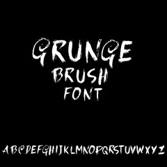 Handdrawn dry brush font. Modern brush lettering. Grunge style alphabet. Vector illustration.