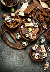 Chocolate candies in a bowls.