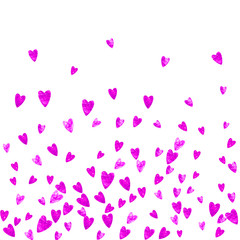 Valentines day sale with pink glitter hearts. February 14th day. Vector confetti for valentines day sale template. Grunge hand drawn texture. Love theme for flyer, special business offer, promo.