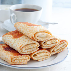 Stuffed fried breakfast pancakes, square