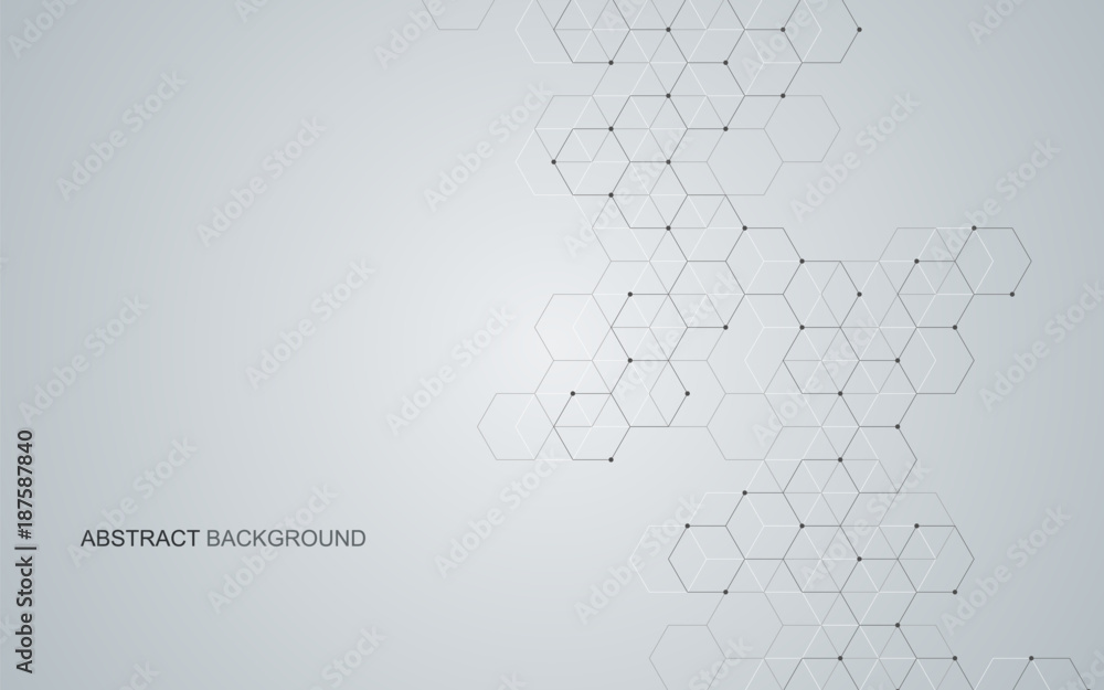 Wall mural vector hexagonal background. digital geometric abstraction with lines and dots. geometric abstract d