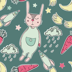 Vector seamless pattern with bunny