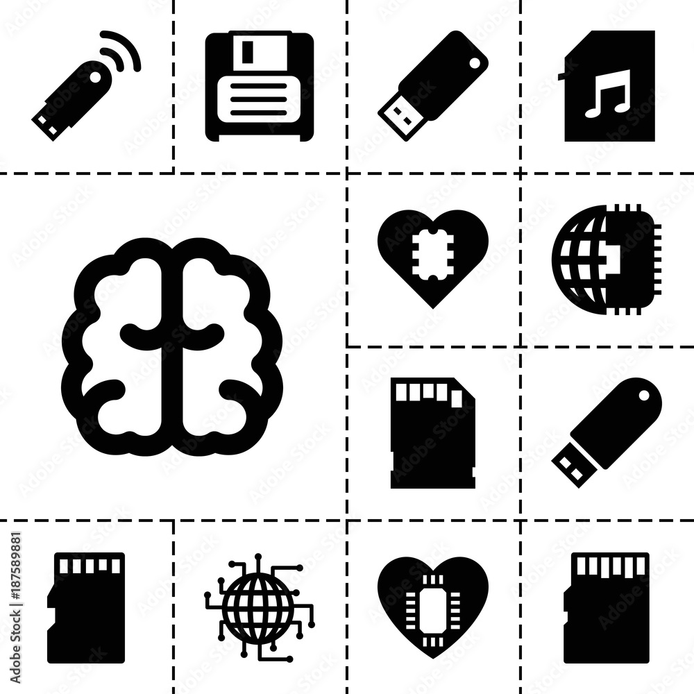 Poster memory icons. set of 13 editable filled memory icons