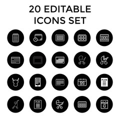 Calendar icons. set of 20 editable outline calendar icons
