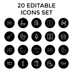 Toilet icons. set of 20 editable outline toilet icons