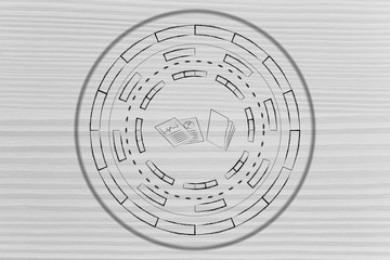 documents surrounded by abstract technology cyberspace mechanism