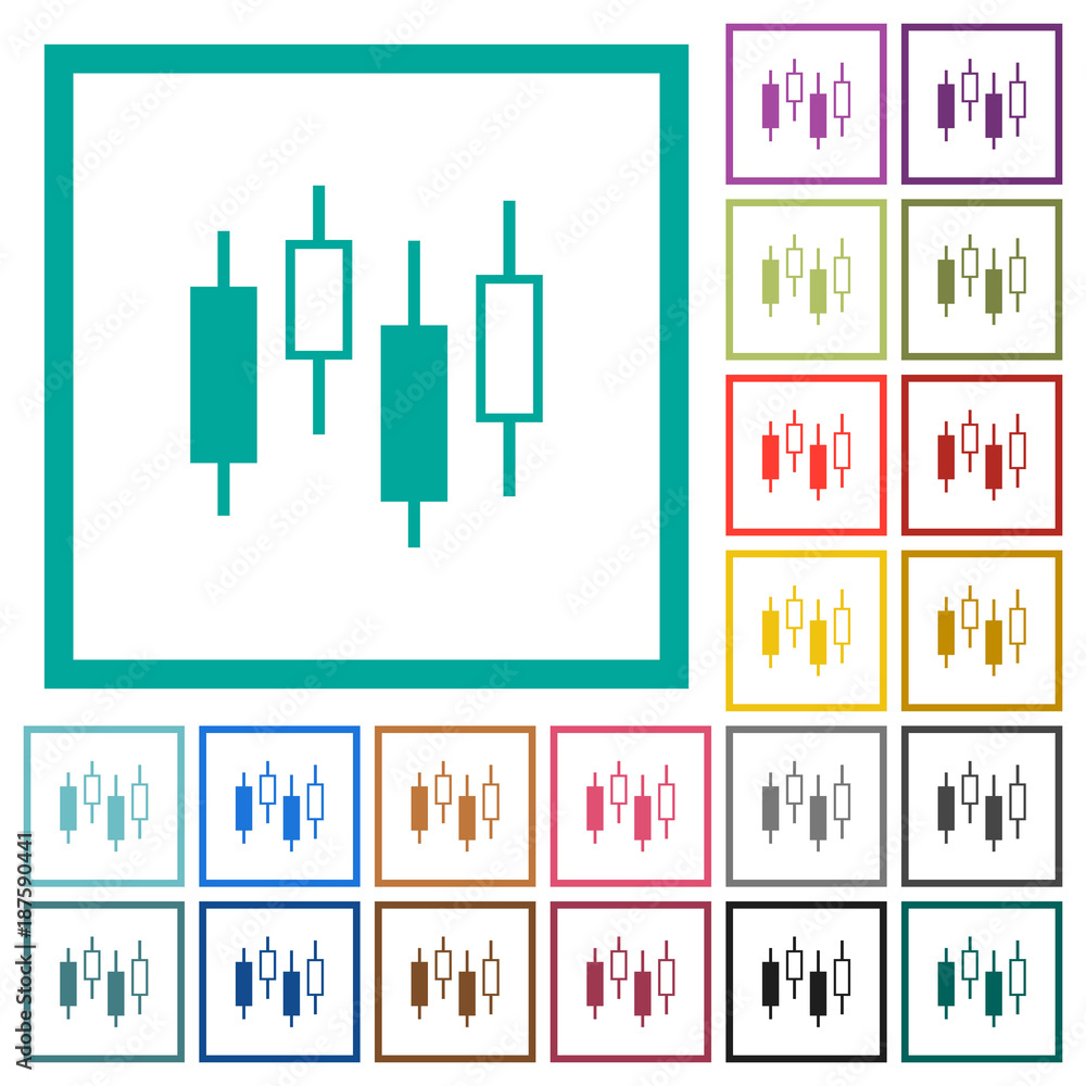 Poster candlestick chart flat color icons with quadrant frames