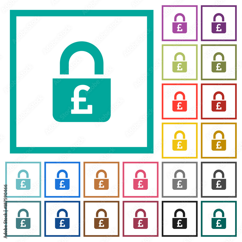 Poster locked pounds flat color icons with quadrant frames
