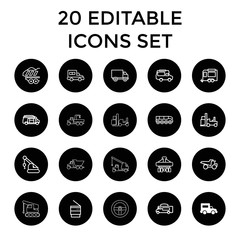 Truck icons. set of 20 editable outline truck icons