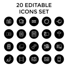 Photo icons. set of 20 editable outline photo icons