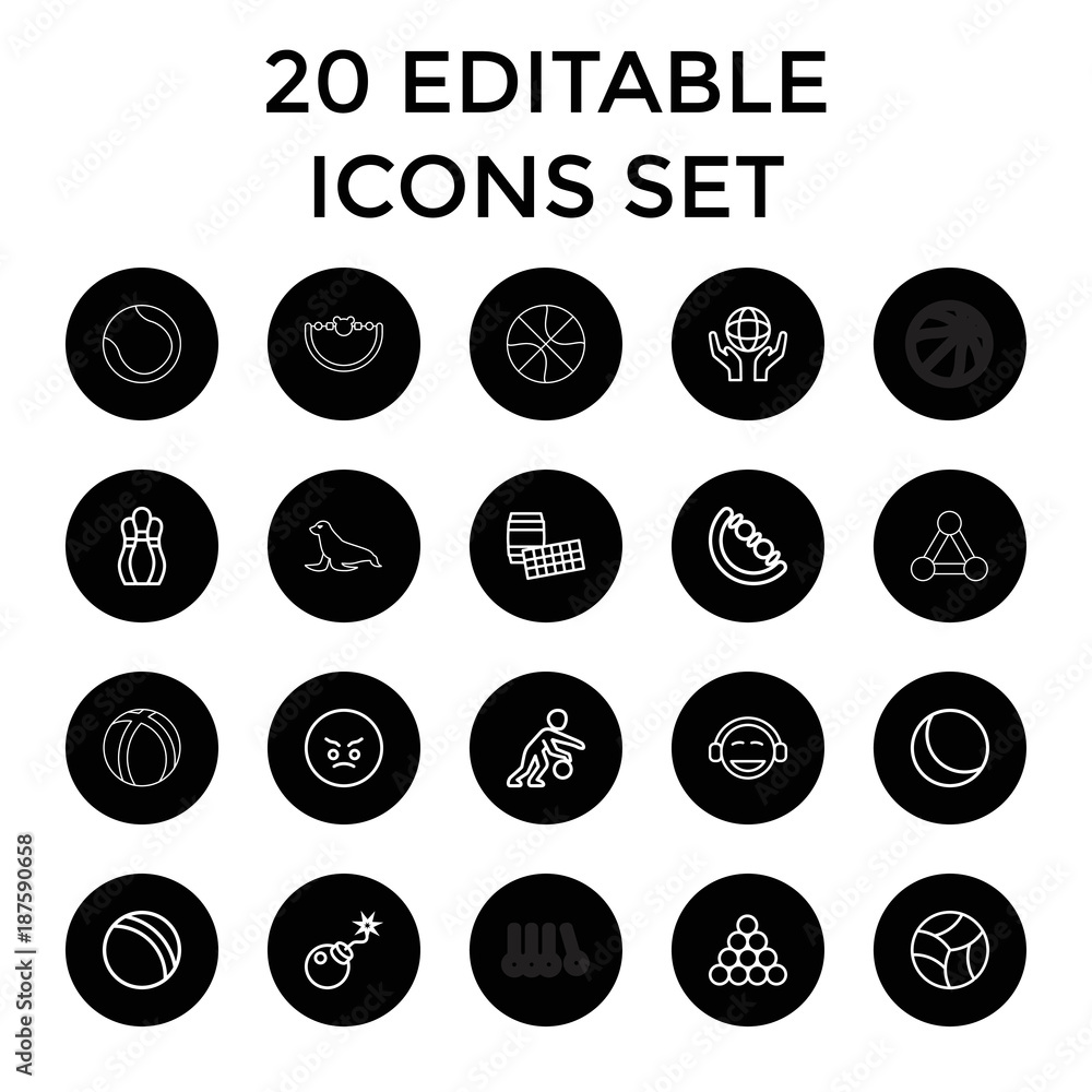 Sticker ball icons. set of 20 editable outline ball icons