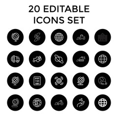 Earth icons. set of 20 editable outline earth icons