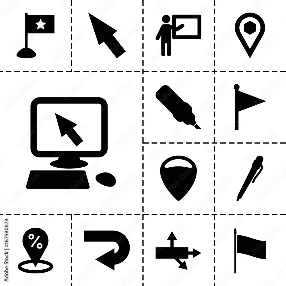 Poster pointer icons. set of 13 editable filled pointer icons